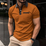 Short Sleeve T-Shirt Slim Pocket Mens Notch Lapel Clothing