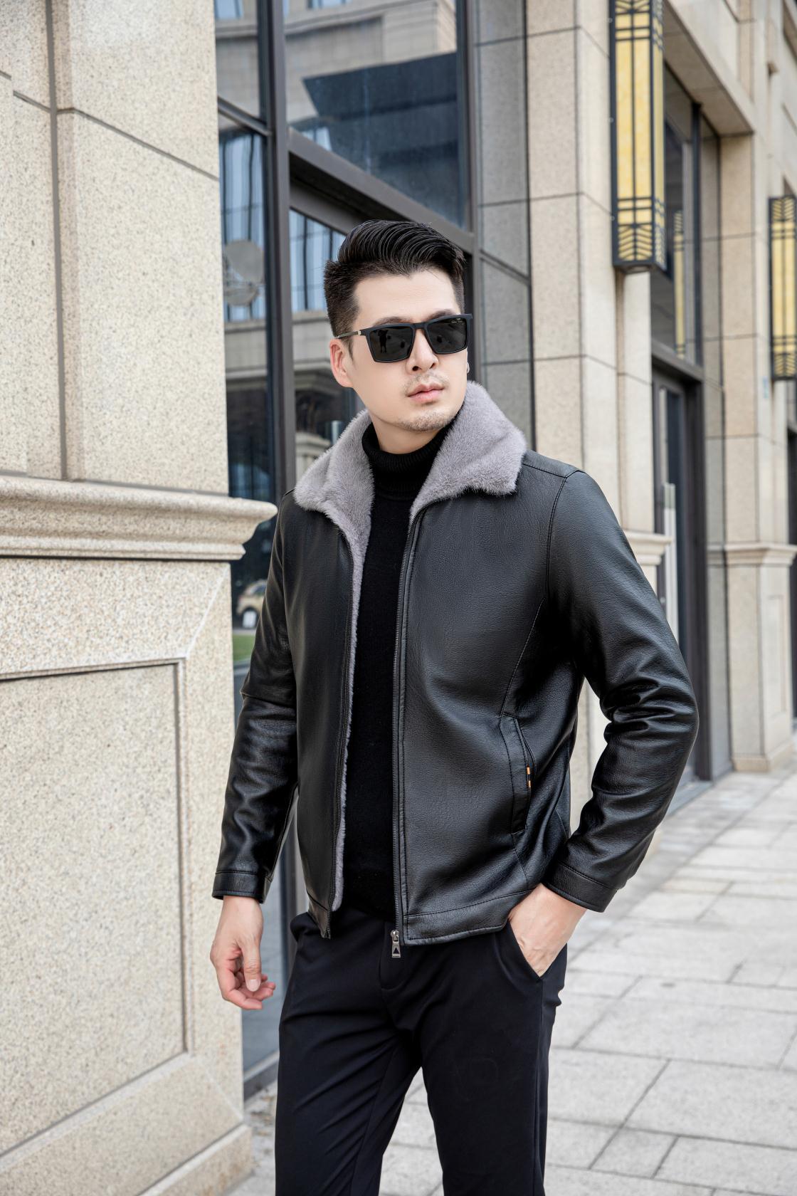 White Mink Velvet Fleece-lined Thick Loose Casual Leather Jacket For Men White Mink Velvet Fleece-lined Thick Loose Casual Leather Jacket For Men