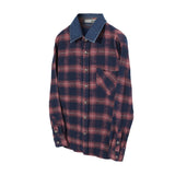 Mens Vintage Denim Cross Button Plaid Blouse