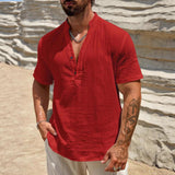 Men's Single-layer Solid Color Breathable Stand Collar Short-sleeved Shirt