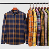 Мужская рубашка-кардиган в клетку из хлопка Синьцзян с пряжкой и воротником-стойкой
