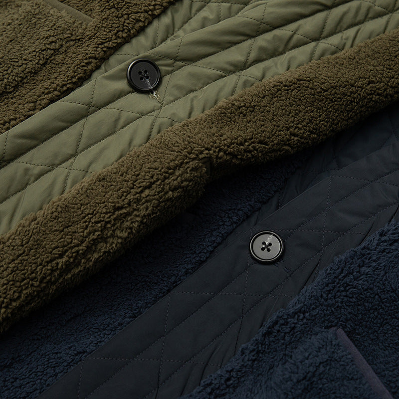 Мужская флисовая куртка в японском стиле в стиле ретро с V-образным вырезом контрастного цвета Мужская флисовая куртка в японском стиле в стиле ретро с V-образным вырезом контрастного цвета