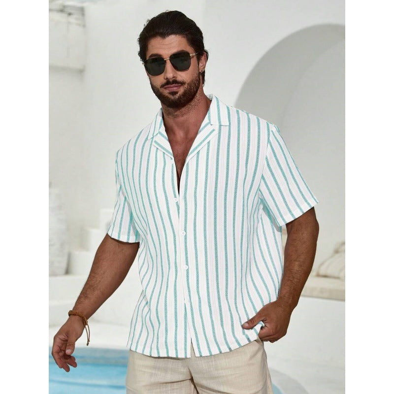 Geometric Contrast Color Striped 3D Digital Printing Short Sleeve Shirt Geometric Contrast Color Striped 3D Digital Printing Short Sleeve Shirt