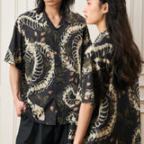 Original Designer Snake Bone Theme Pattern Printed Short Sleeve Cuban Collar Shirt