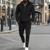 Waffle Hooded Small Zipper Casual Long Sleeve Pants Two-piece Suit
