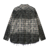 Gradient check shirt, new, with distressed raw edges