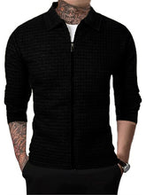 Mens Casual Long Sleeve Notch Lapel Waffle Jacket Cardigan