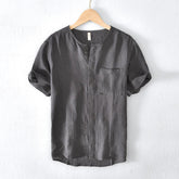 Мужская льняная рубашка с коротким рукавом