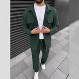 Men's Corduroy Long Sleeve Lapel Shirt Trousers Daily Casual Suit