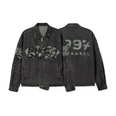 Embroidered Denim Motorcycle Jacket