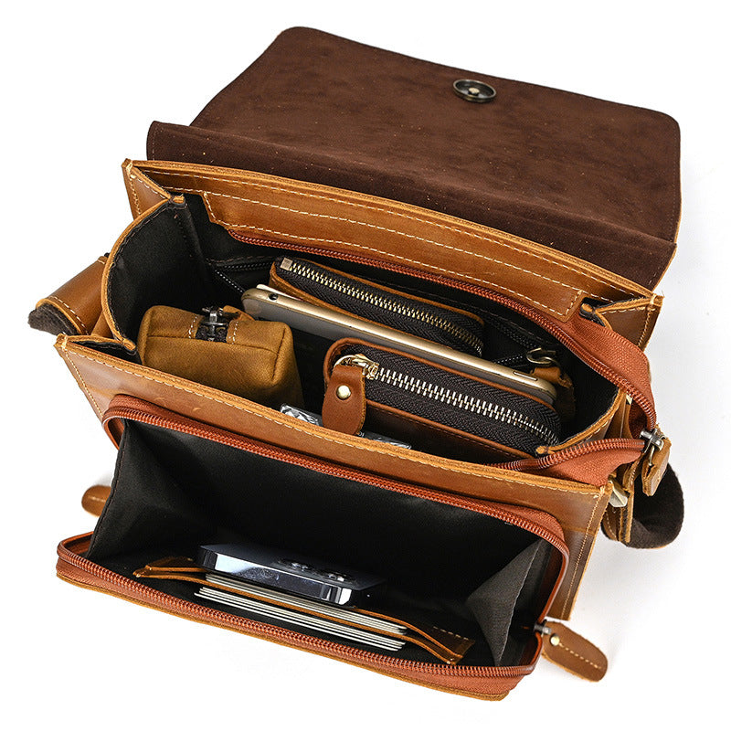 Халтаи китфи пӯсти пӯсти пӯсти қабати аввал барои мардон халтаи чармии Crazy Horse Crossbody Халтаи китфи пӯсти пӯсти пӯсти қабати аввал барои мардон халтаи чармии Crazy Horse Crossbody