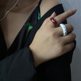 Copper-plated Gold Green Enamel Drip Glazed Inlaid Zirconium Ring