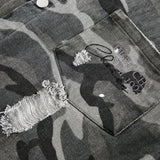 Американская ретро свободная рубашка Heavy Industry с длинным рукавом и потертостями в камуфляжном стиле