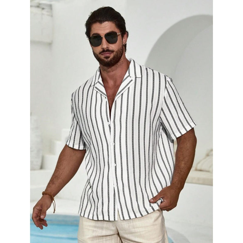 Geometric Contrast Color Striped 3D Digital Printing Short Sleeve Shirt Geometric Contrast Color Striped 3D Digital Printing Short Sleeve Shirt
