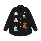Casual American Embroidered Long Sleeve Shirt With Cartoon Pattern