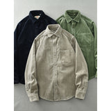 Men's Retro Loose Corduroy Long Sleeve Casual Cotton Shirt