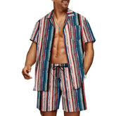 Short Sleeve Striped Shirt with Cuban Collar