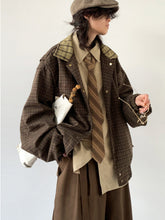 Spring Autumn Vintage Japanese Style Plaid Coat