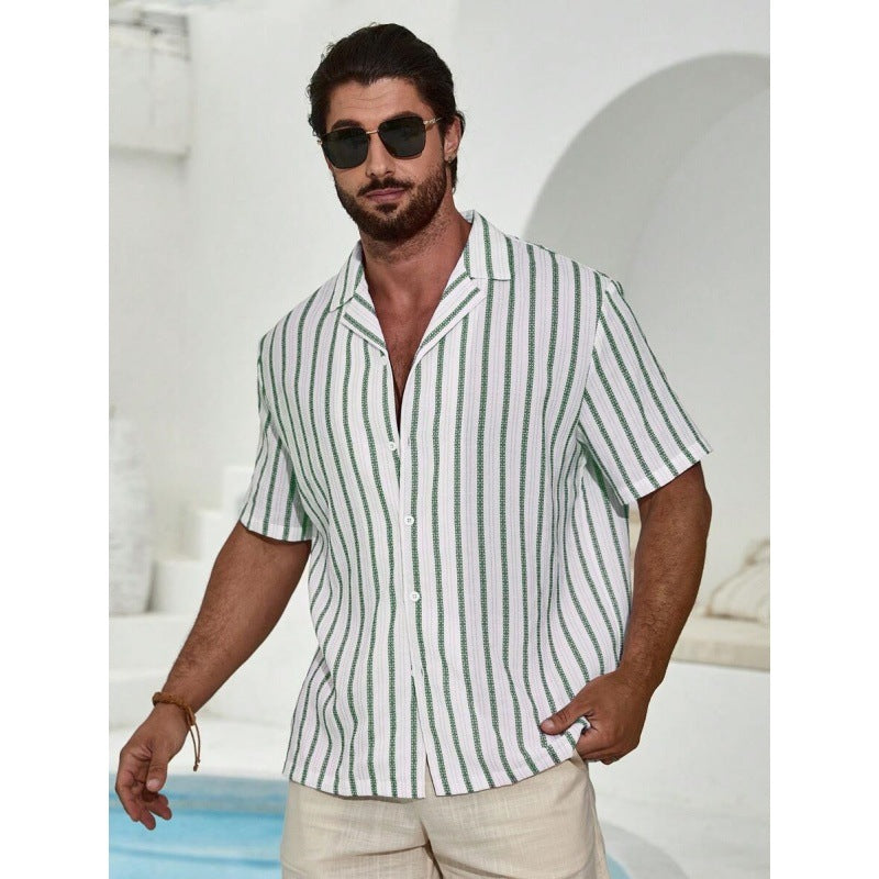 Geometric Contrast Color Striped 3D Digital Printing Short Sleeve Shirt Geometric Contrast Color Striped 3D Digital Printing Short Sleeve Shirt