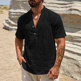 Men's Single-layer Solid Color Breathable Stand Collar Short-sleeved Shirt