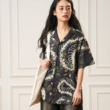 Original Designer Snake Bone Theme Pattern Printed Short Sleeve Cuban Collar Shirt