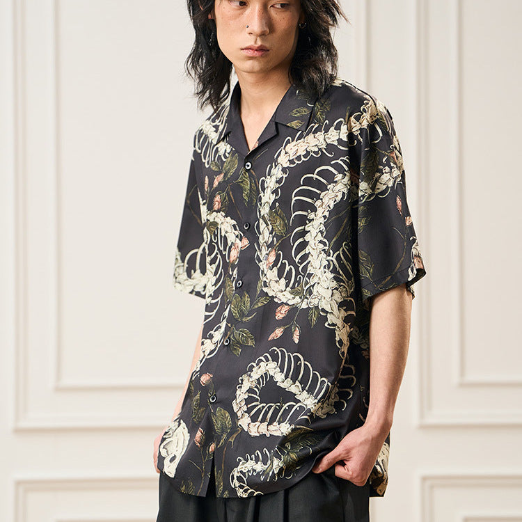 Original Designer Snake Bone Theme Pattern Printed Short Sleeve Cuban Collar Shirt Original Designer Snake Bone Theme Pattern Printed Short Sleeve Cuban Collar Shirt