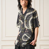 Original Designer Snake Bone Theme Pattern Printed Short Sleeve Cuban Collar Shirt