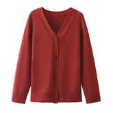 Solid Color And V-neck Fashion Single-breasted Knitted Sweater