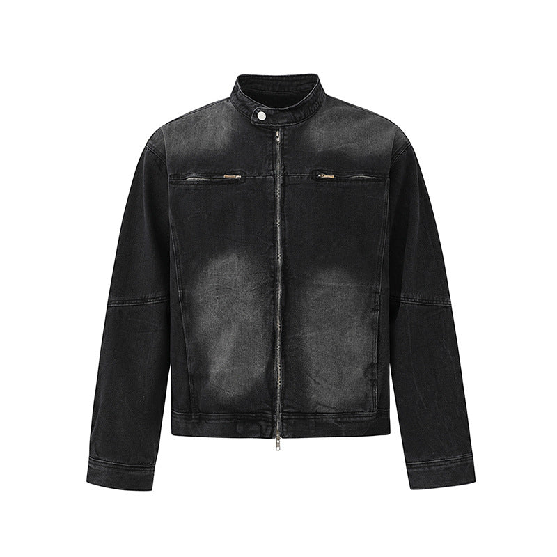 Свободное пальто с воротником-стойкой, корейский стиль, модная высококачественная джинсовая куртка Свободное пальто с воротником-стойкой, корейский стиль, модная высококачественная джинсовая куртка