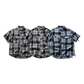Summer Japanese Retro Art Yuppie Short Sleeve Plaid Shirt