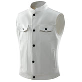 Men's Casual Vest with Multi-Pockets and Stand-Up Collar