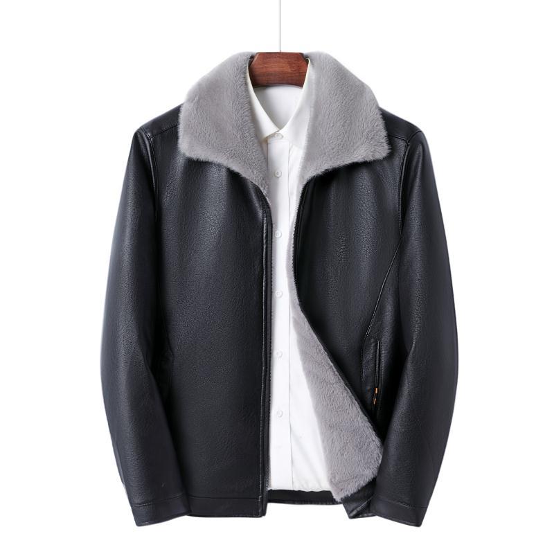 White Mink Velvet Fleece-lined Thick Loose Casual Leather Jacket For Men White Mink Velvet Fleece-lined Thick Loose Casual Leather Jacket For Men