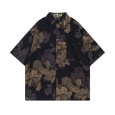 Casual loose short sleeve shirt with vintage leaf print