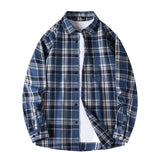 Mens Retro Checkered Shirt Long Sleeve Lapel Jacket