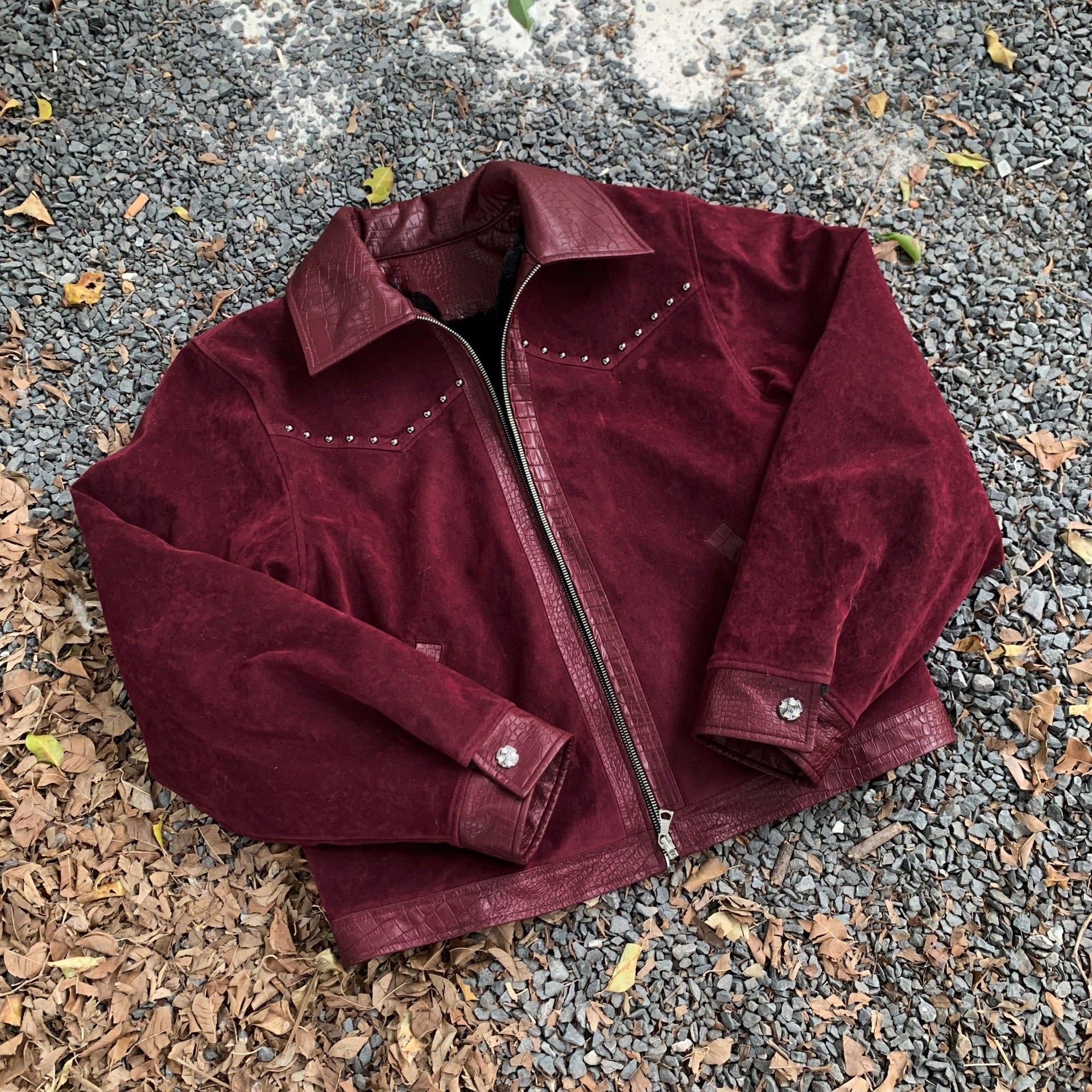 Кожаное пальто с лацканами в стиле пэчворк из ангольской шерсти, очень толстое замшевое пальто Кожаное пальто с лацканами в стиле пэчворк из ангольской шерсти, очень толстое замшевое пальто