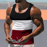 Men's Stitching Contrast Color Sports Fitness Loose Running Vest