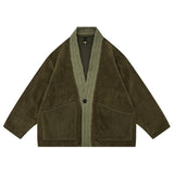 Мужская флисовая куртка в японском стиле в стиле ретро с V-образным вырезом контрастного цвета