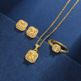 Women's Simple Small Sugar Cube Rings Ear Studs Jewelry Copper-plated Gold Jewelry Suit