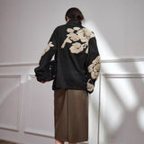 Three-dimensional Flower Jacquard Turtleneck Retro Loose Knitted Sweater