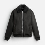 Autumn Winter Men's American Retro Patchwork Suede Texture Effect Jacket Coat