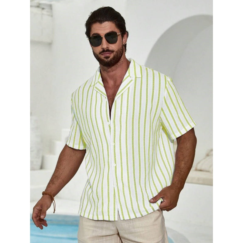 Geometric Contrast Color Striped 3D Digital Printing Short Sleeve Shirt Geometric Contrast Color Striped 3D Digital Printing Short Sleeve Shirt
