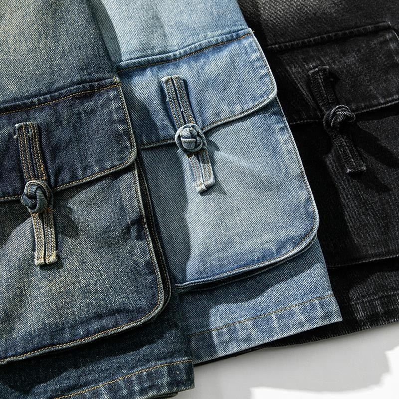 Японский стиль винтажная джинсовая куртка пряжка новый китайский стиль Японский стиль винтажная джинсовая куртка пряжка новый китайский стиль