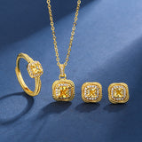 Women's Simple Small Sugar Cube Rings Ear Studs Jewelry Copper-plated Gold Jewelry Suit