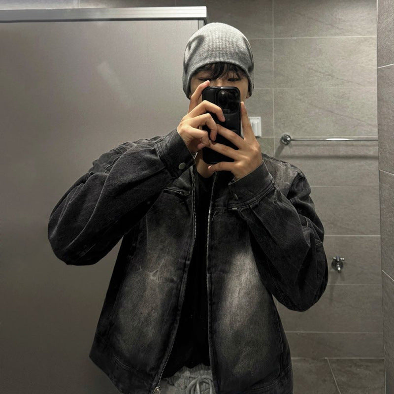 Свободное пальто с воротником-стойкой, корейский стиль, модная высококачественная джинсовая куртка Свободное пальто с воротником-стойкой, корейский стиль, модная высококачественная джинсовая куртка