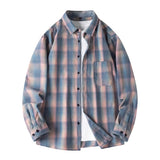 Mens Retro Checkered Shirt Long Sleeve Lapel Jacket