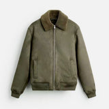 Autumn Winter Men's American Retro Patchwork Suede Texture Effect Jacket Coat