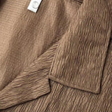 High Quality Men's Cuban Collar Pleated Shirt Long Sleeve