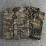 Faded vintage cotton workwear long sleeve shirt coat