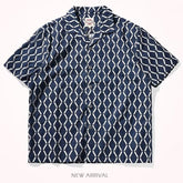 Japanese Style Retro Shirt Mens Cuban Lapel Shirt Short Sleeve