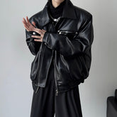 Men's High Quality Casual Leather Coat With Metal Buckle Retro Style